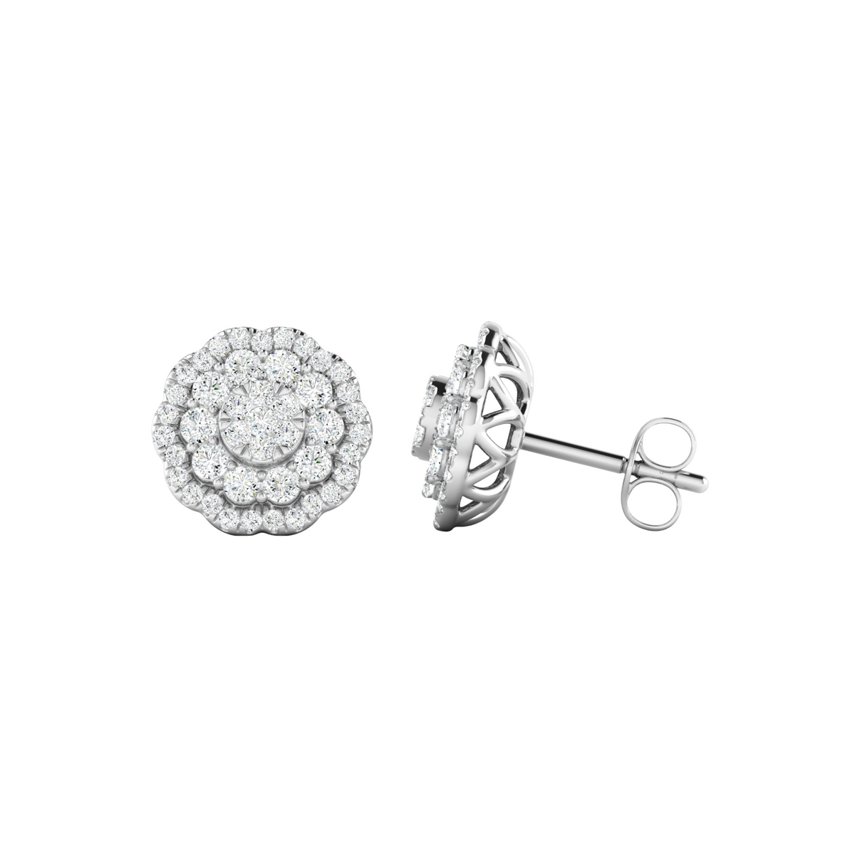 Rosette Halo Diamond Earrings