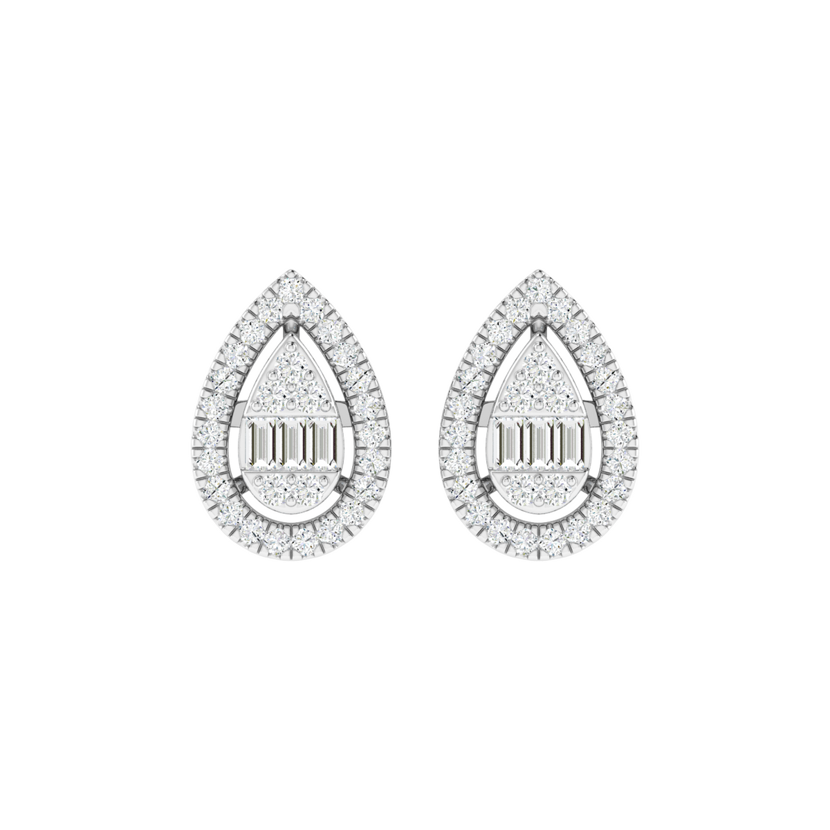 Elara Teardrop Baguette Diamond Earrings