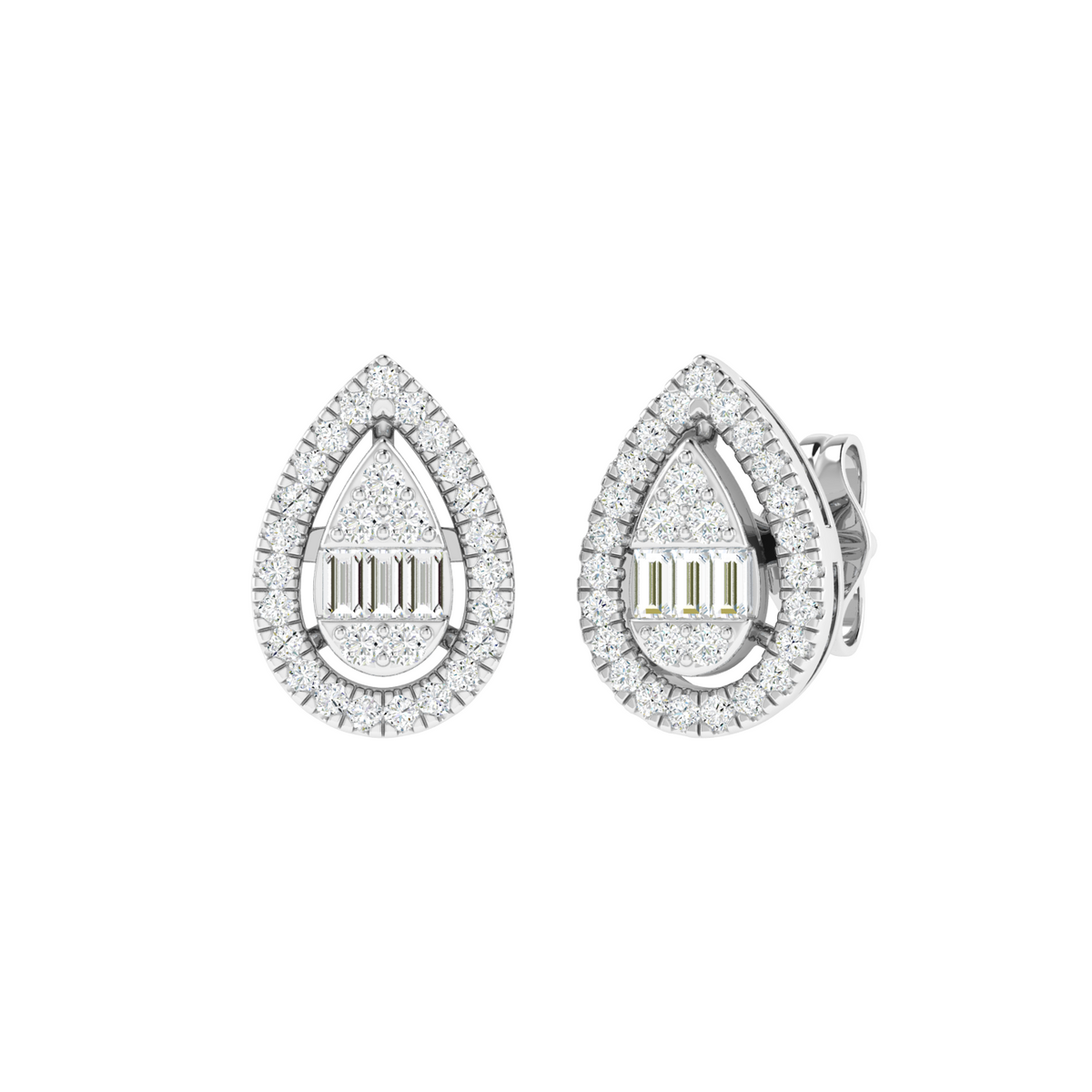 Elara Teardrop Baguette Diamond Earrings