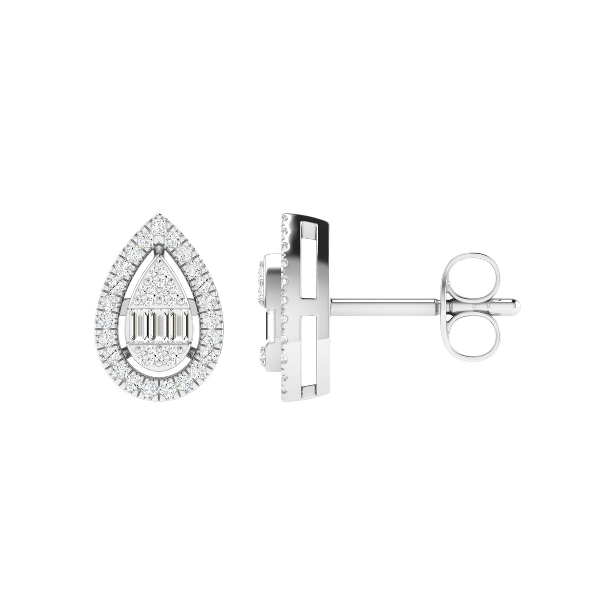 Elara Teardrop Baguette Diamond Earrings