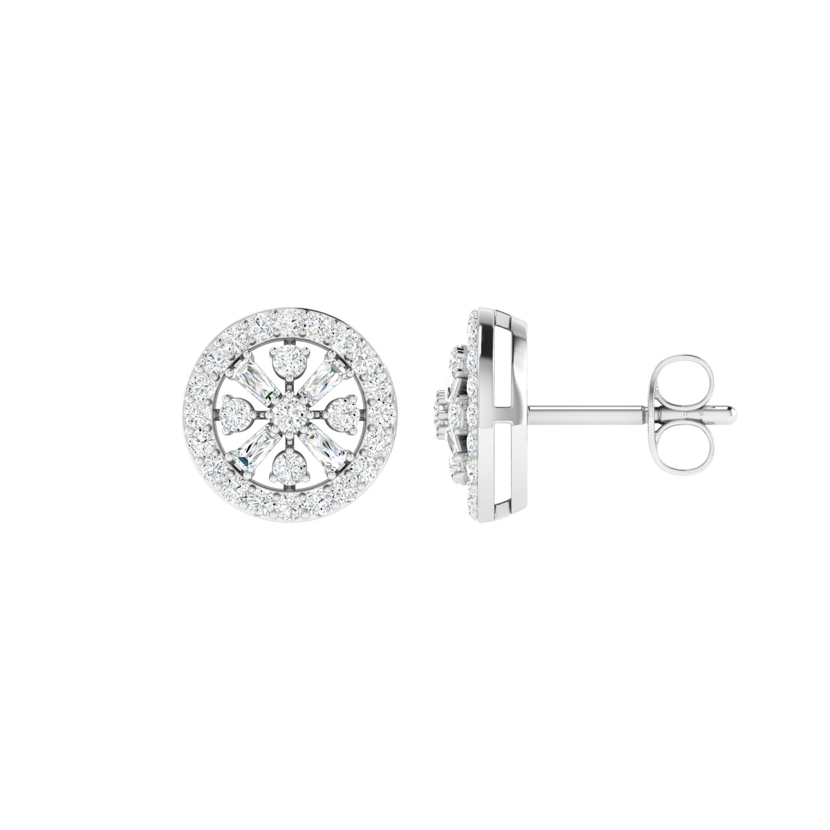 Soleil Floral Disc Diamond Studs
