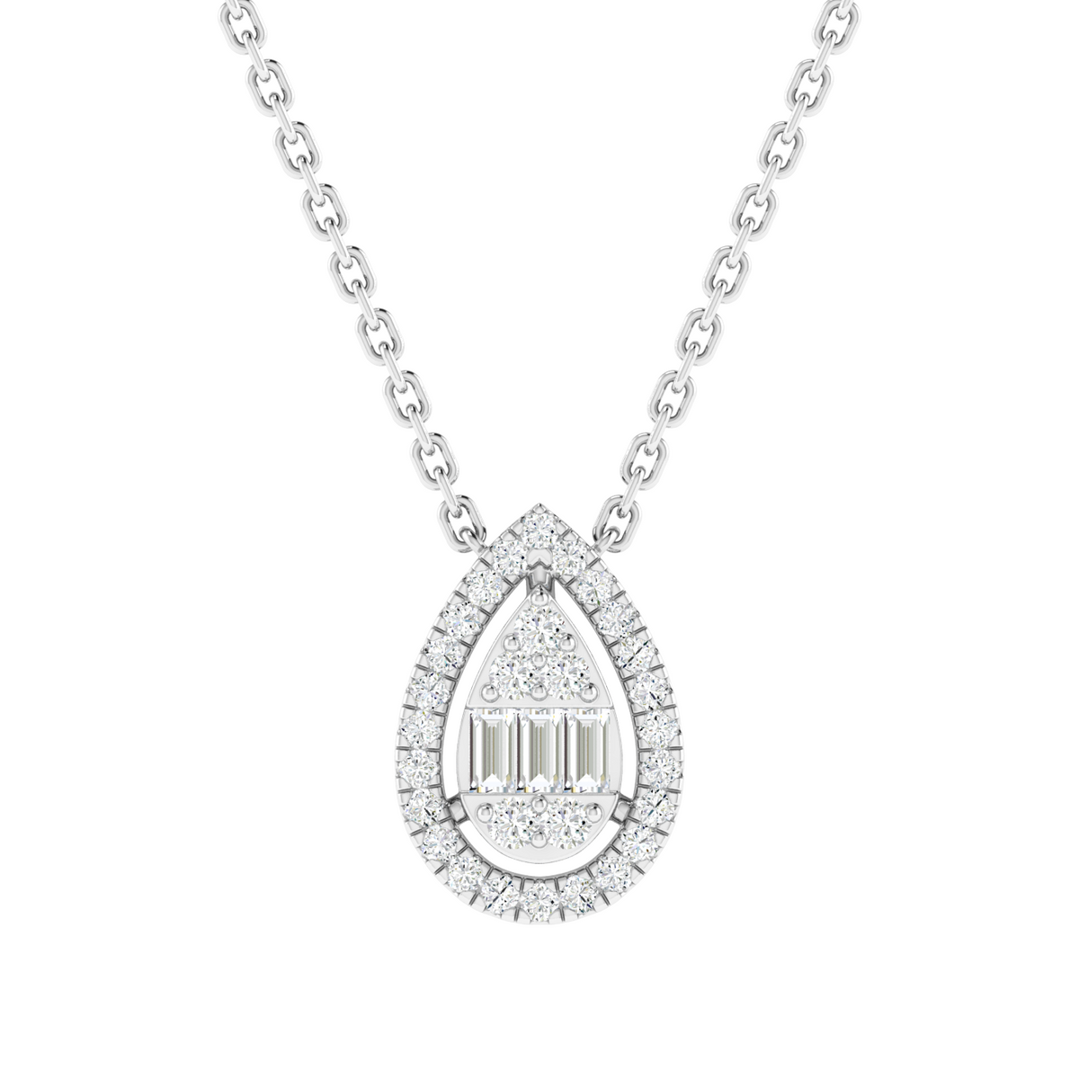 Elara Teardrop Baguette Diamond Pendant